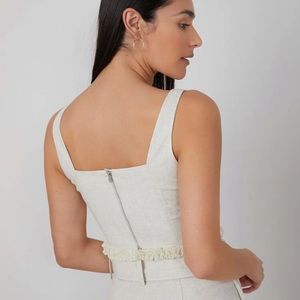 MOTF PREMIUM LINEN CROP FRINGE TOP